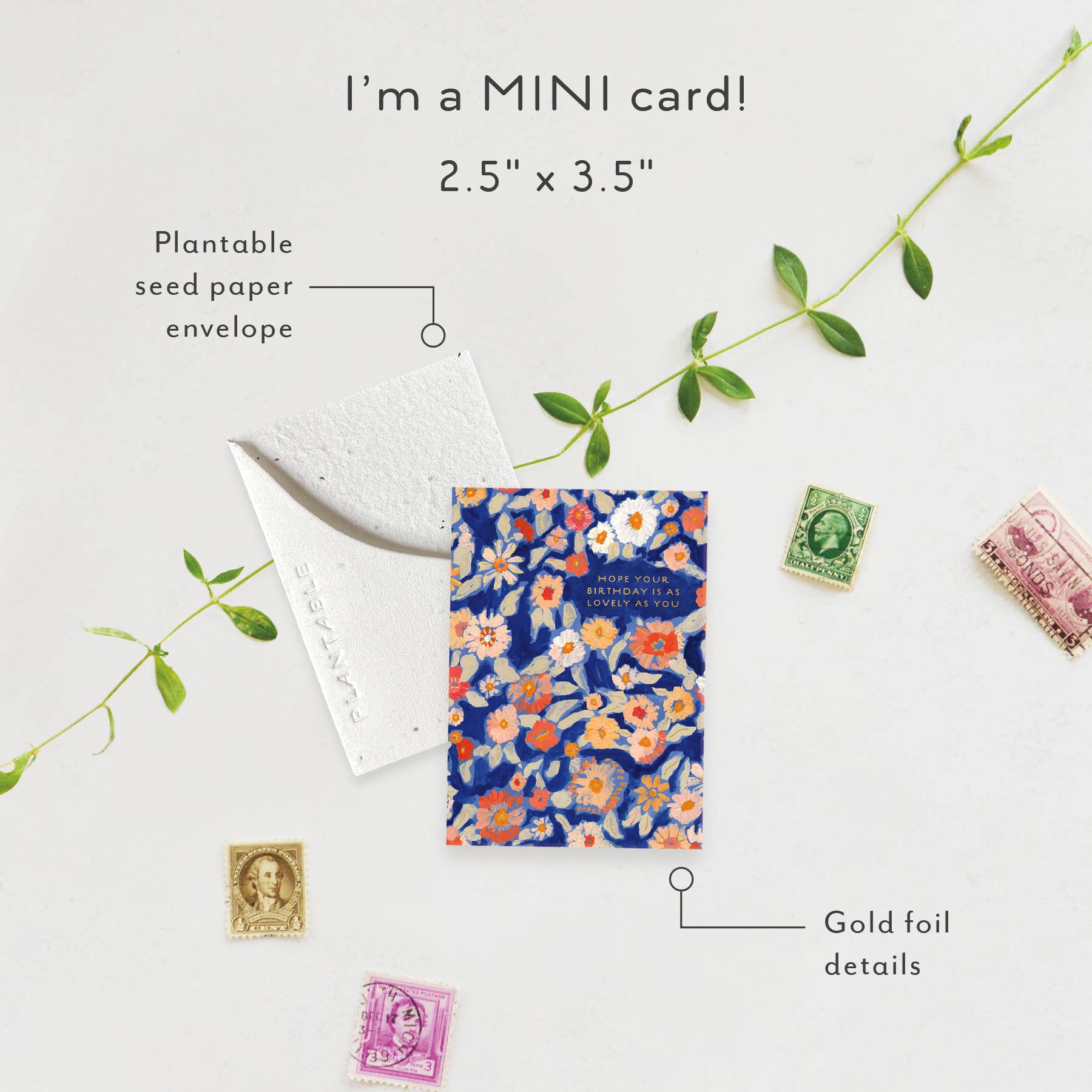 Wildflower Floral Sprout - Birthday Mini Greet Card 2.5"x3.5