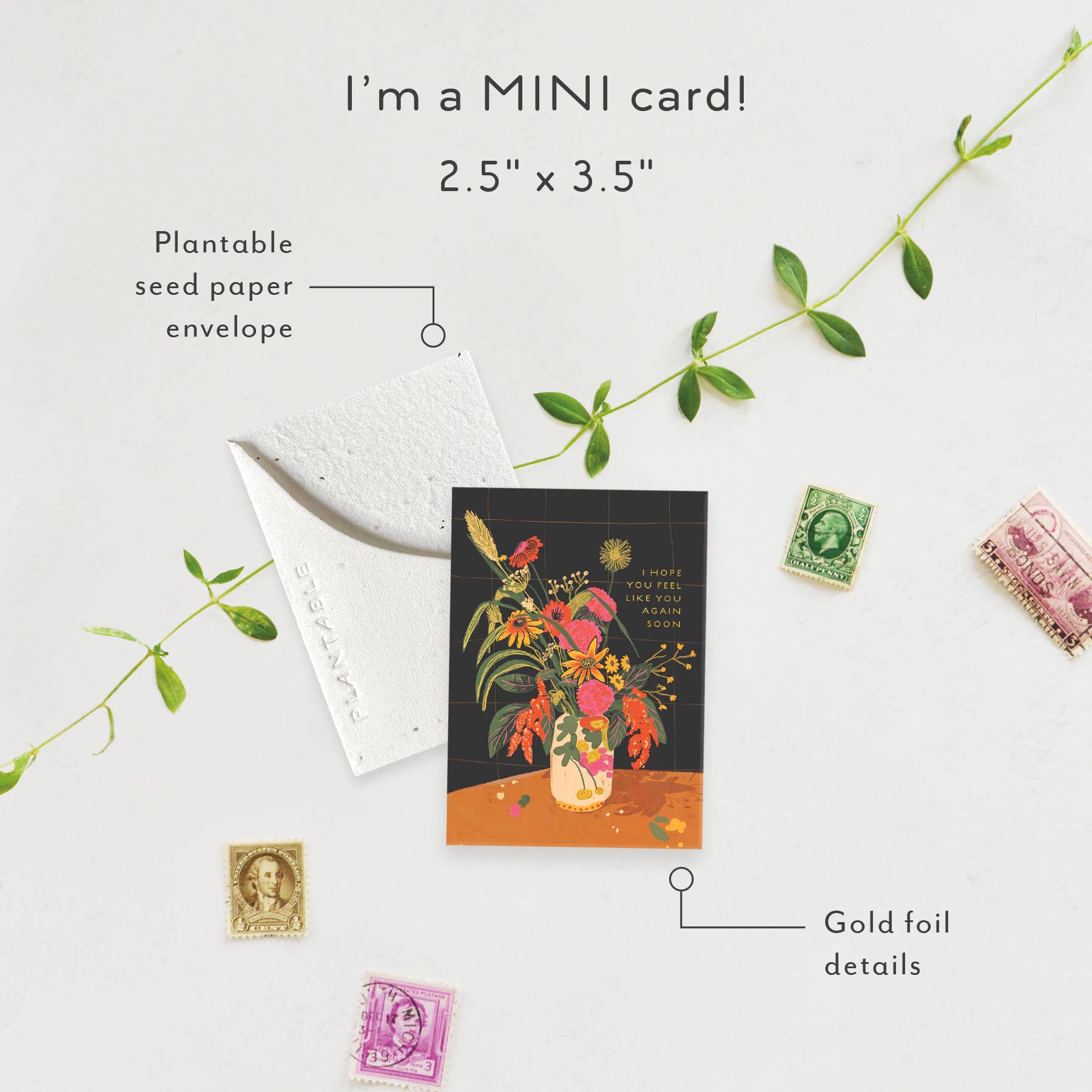 Vase Still Life Sprout- Get Well Mini Greet Card (2.5"x3.5")