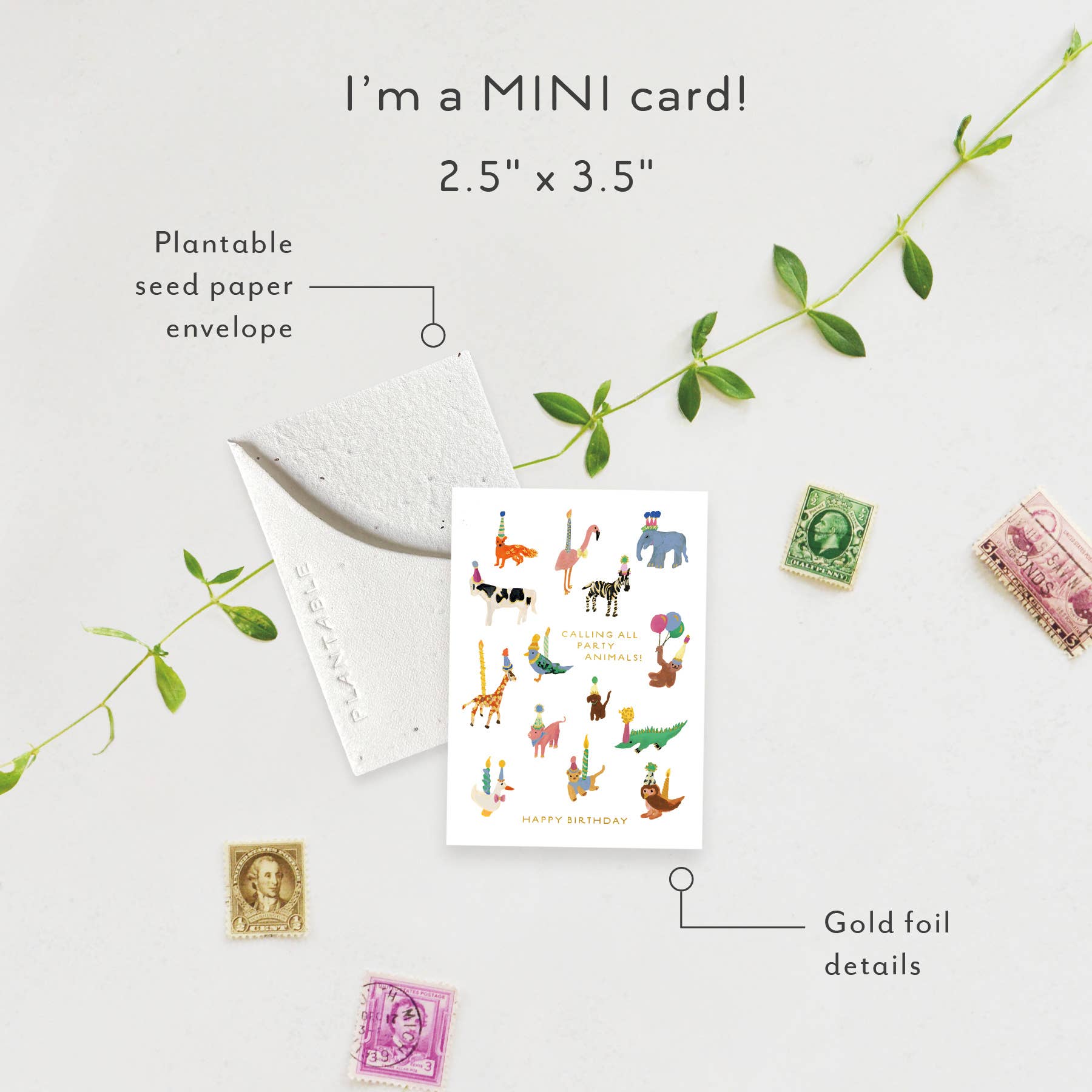 Animal Party Sprout - Birthday Mini Greeting Card