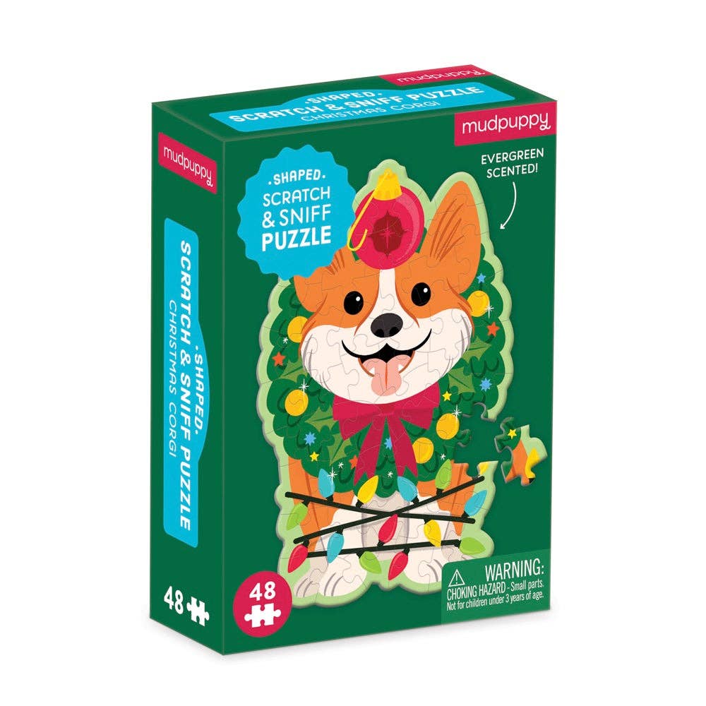 "Christmas Corgi" Scratch & Sniff Shaped Mini Puzzle (48 Piece)