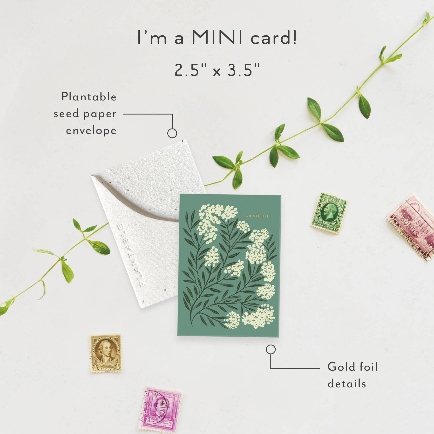 Grateful Sprout - Thank You Mini Greeting Card 2.5" x 3.5"