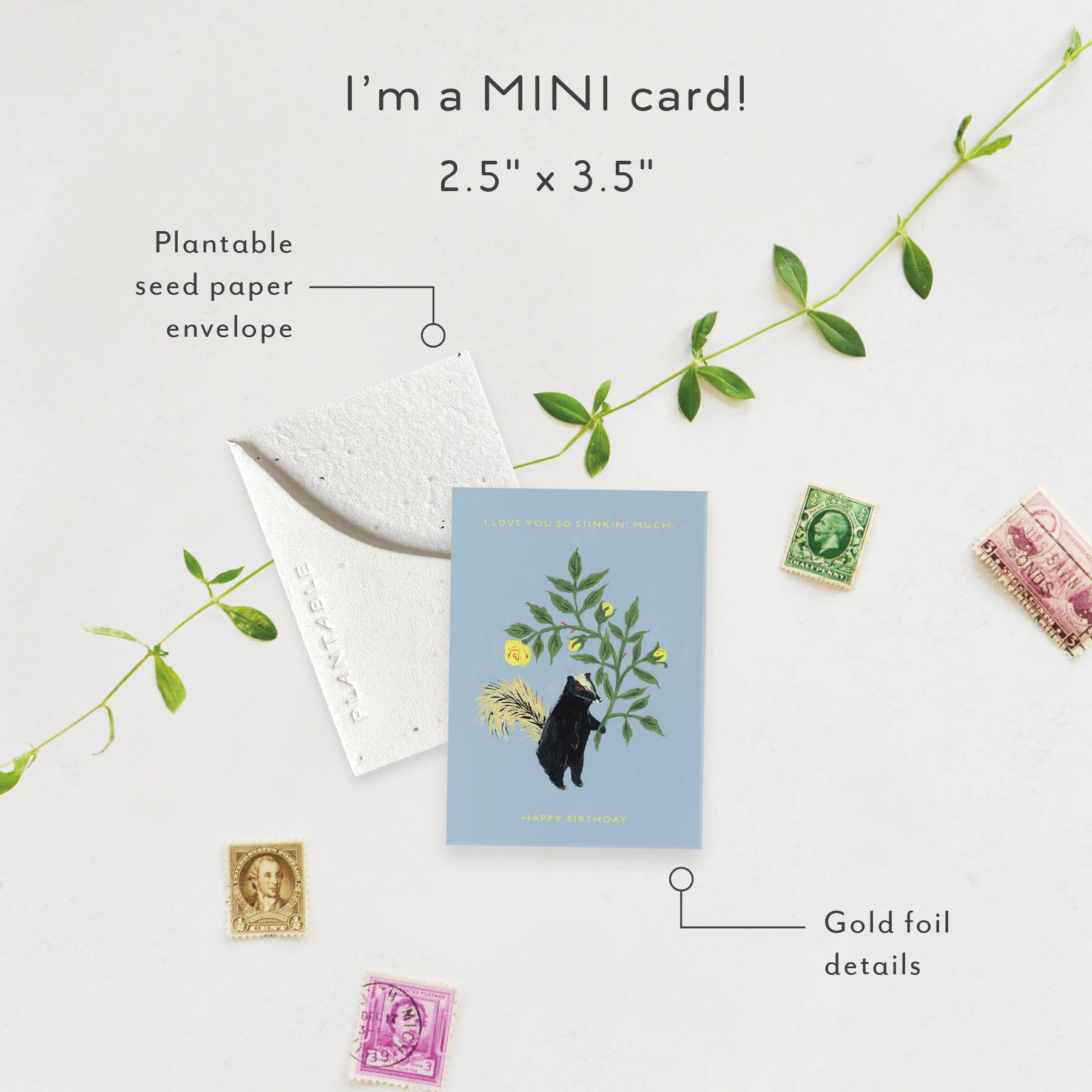Stinker Sprout - Birthday Mini Greeting Card 2.5" x 3.5"