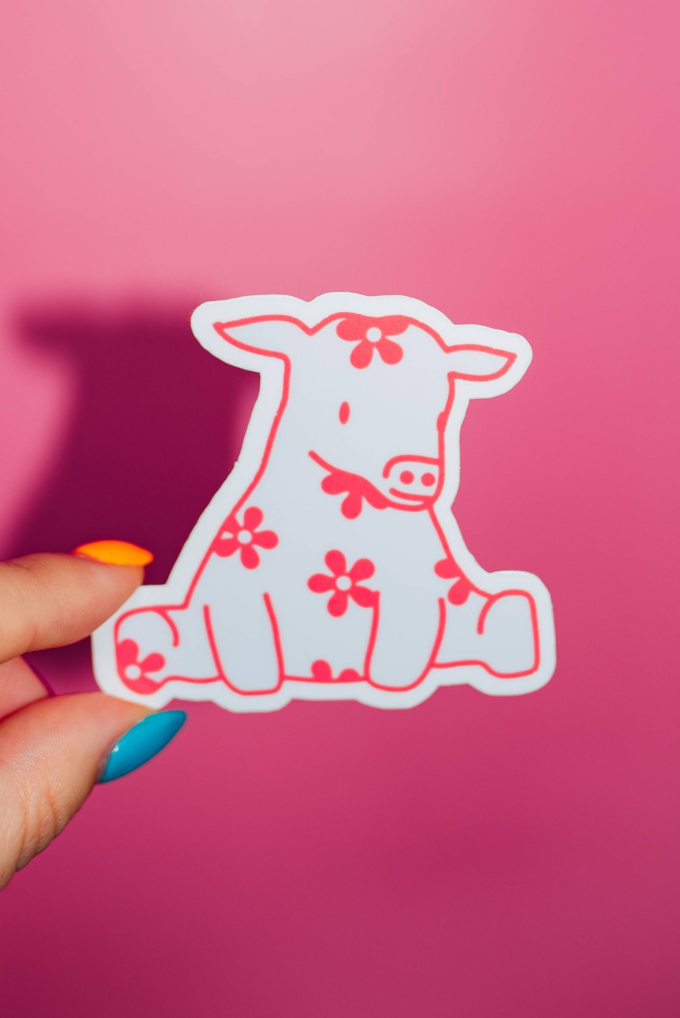 "Pink and White Cow" Sticker