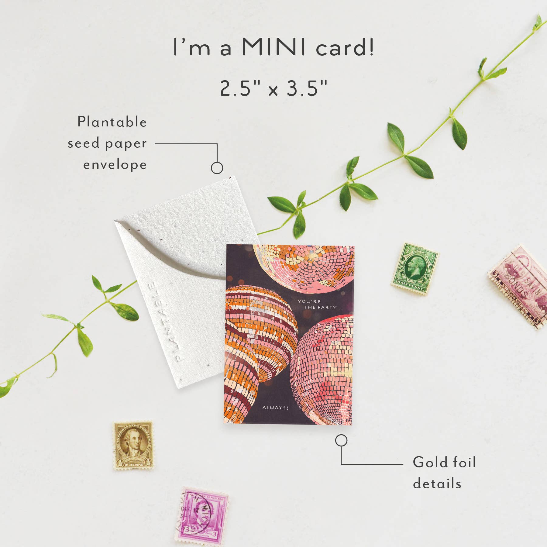 Disco Sprout - Birthday Mini Greeting Card (2.5" x 3.5")