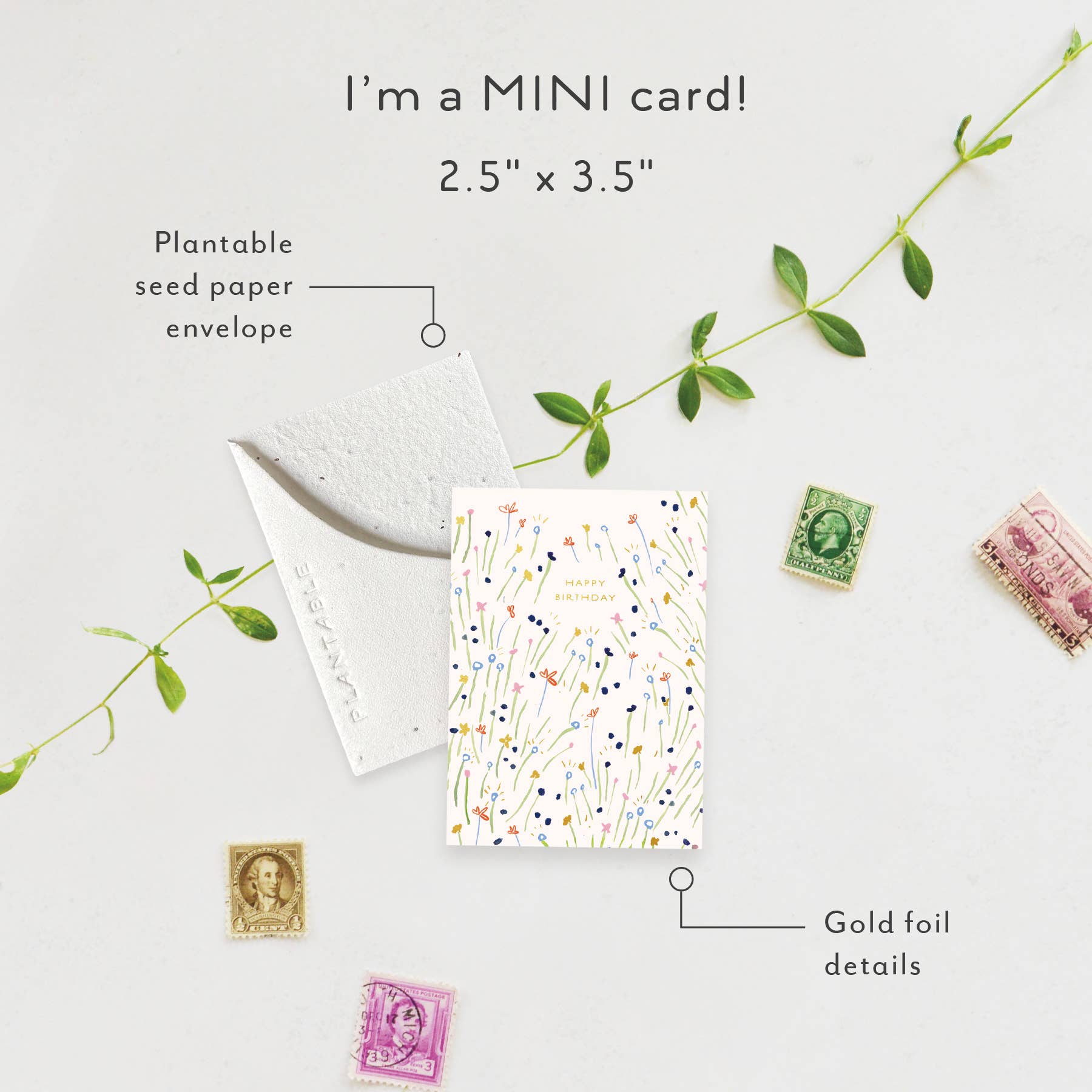 Sweetest Stems Sprout - Birthday Mini Greet Card (2.5"x3.5")