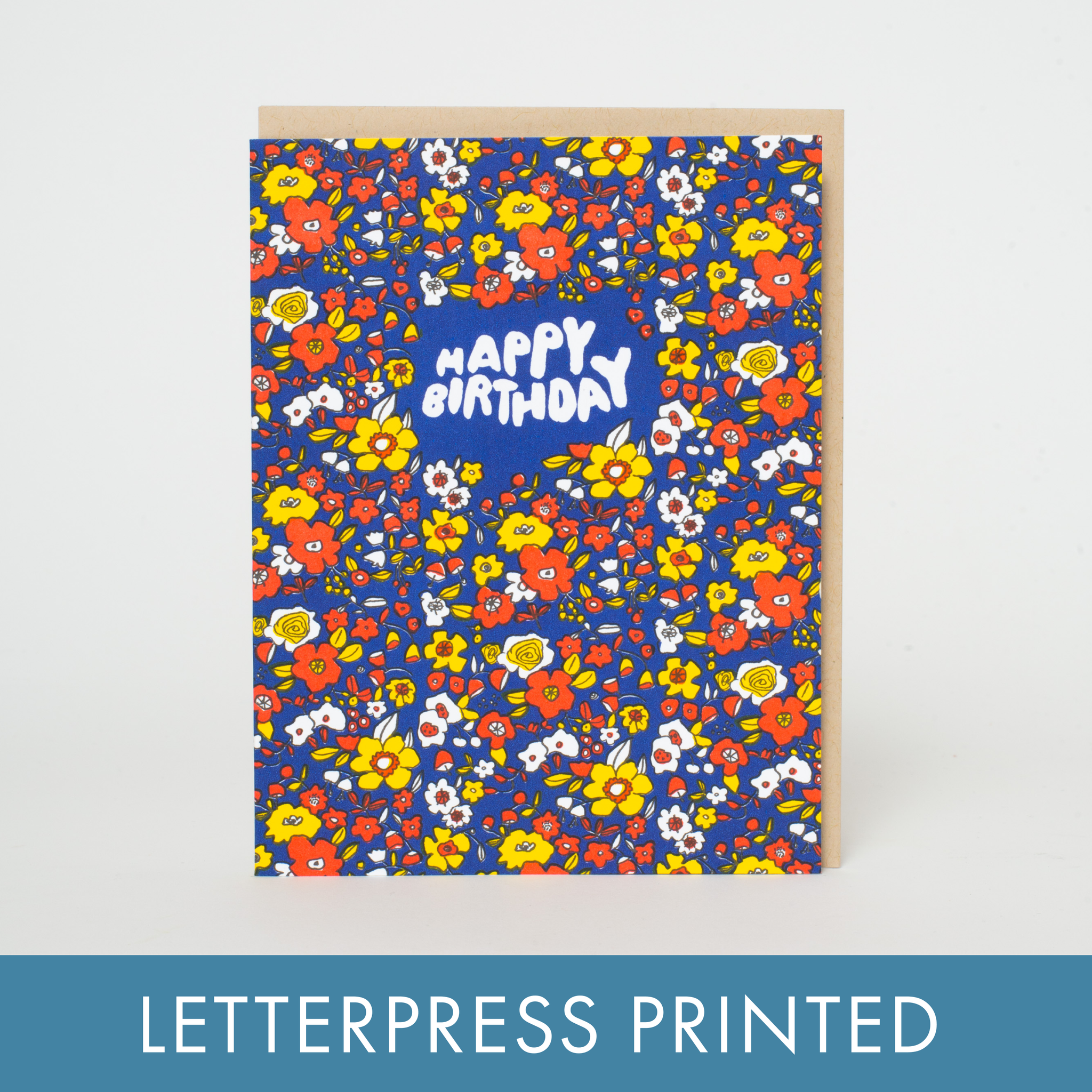 "Happy Birthday Calico Floral" Letterpress Greeting Card