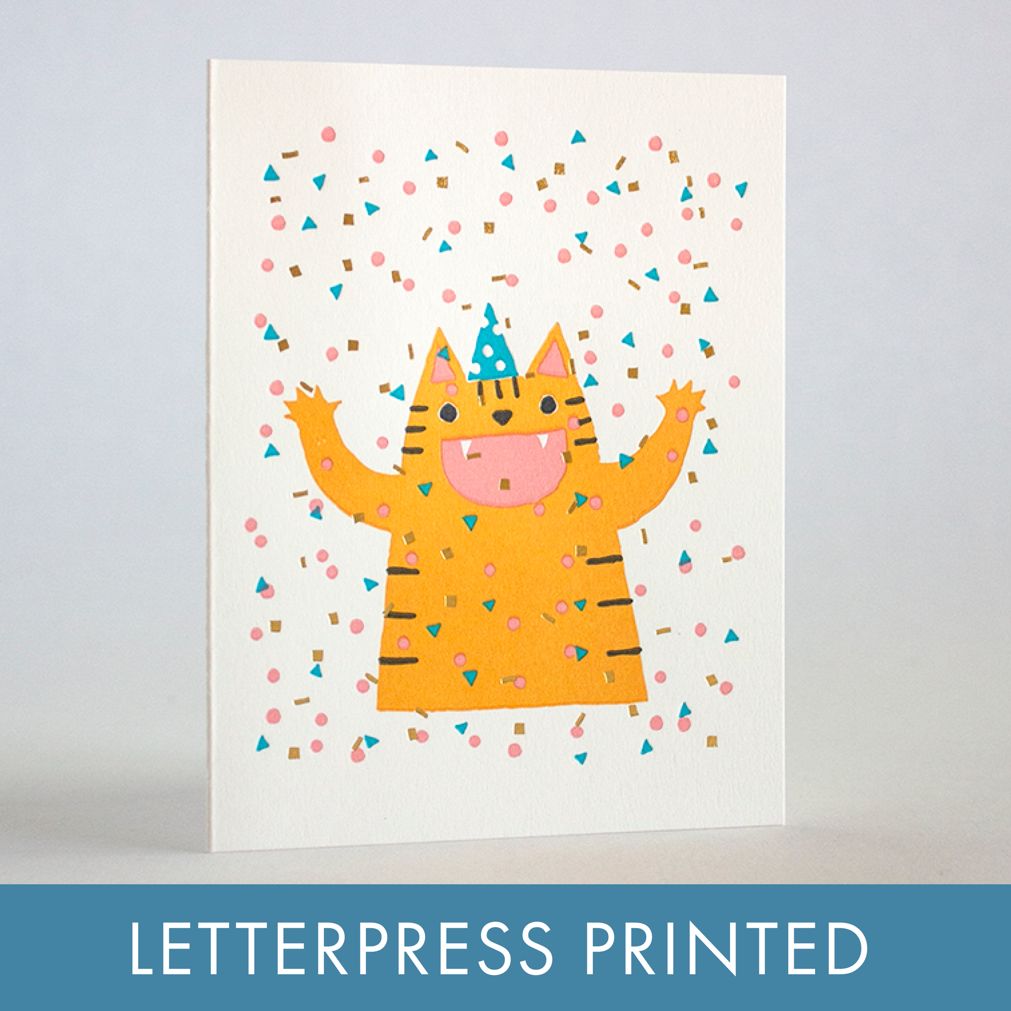 "Confetti Cat Party" Letterpress Greeting Card