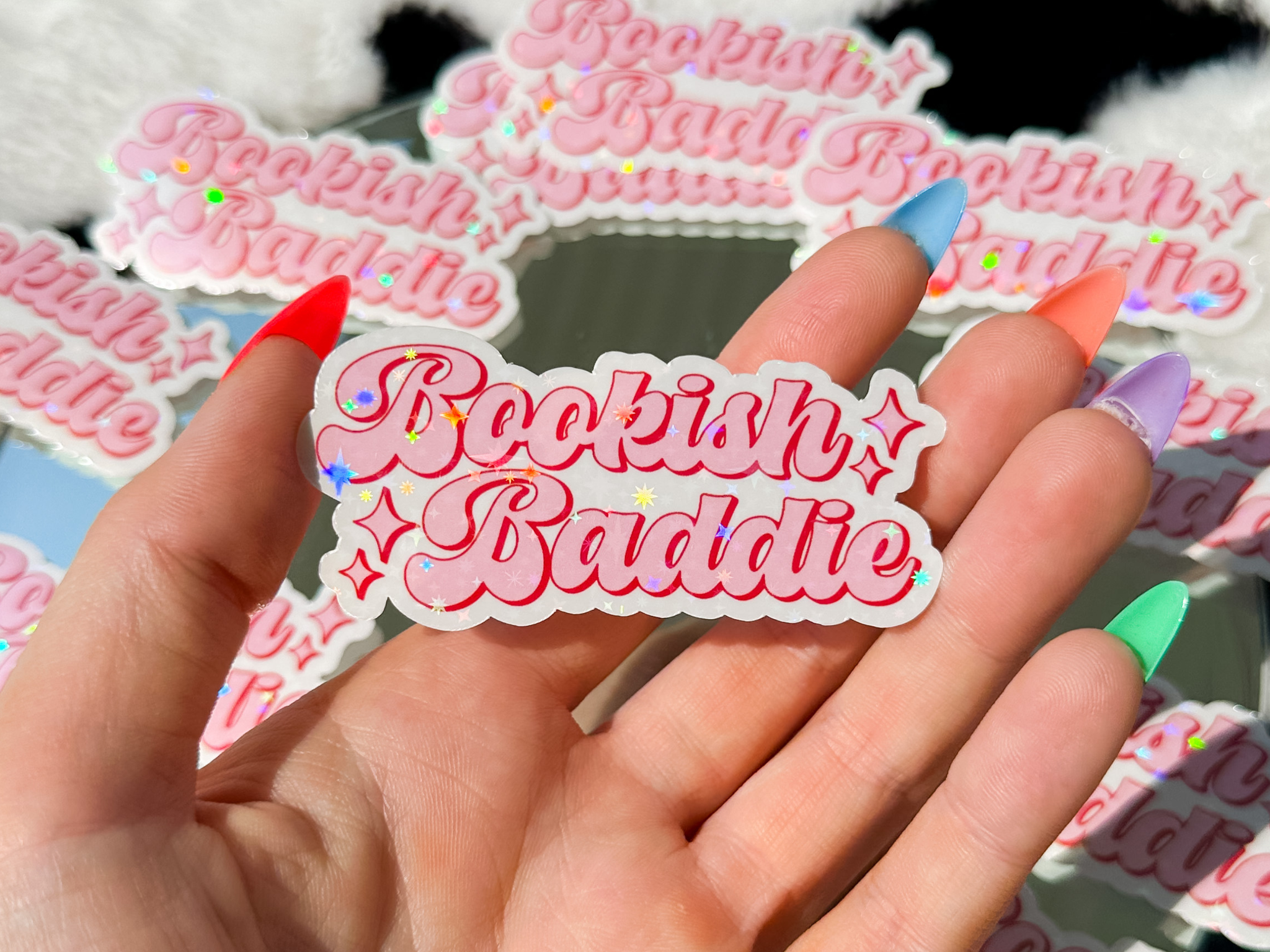 "Bookish Baddie" Holographic Sticker