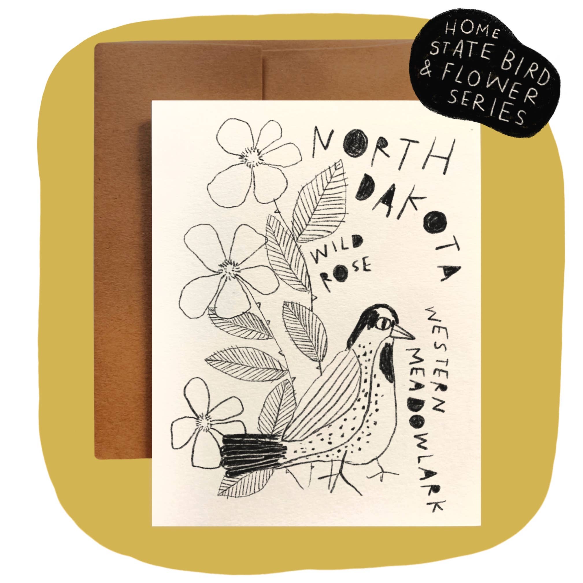"NORTH DAKOTA Flower & Bird" Greeting Card