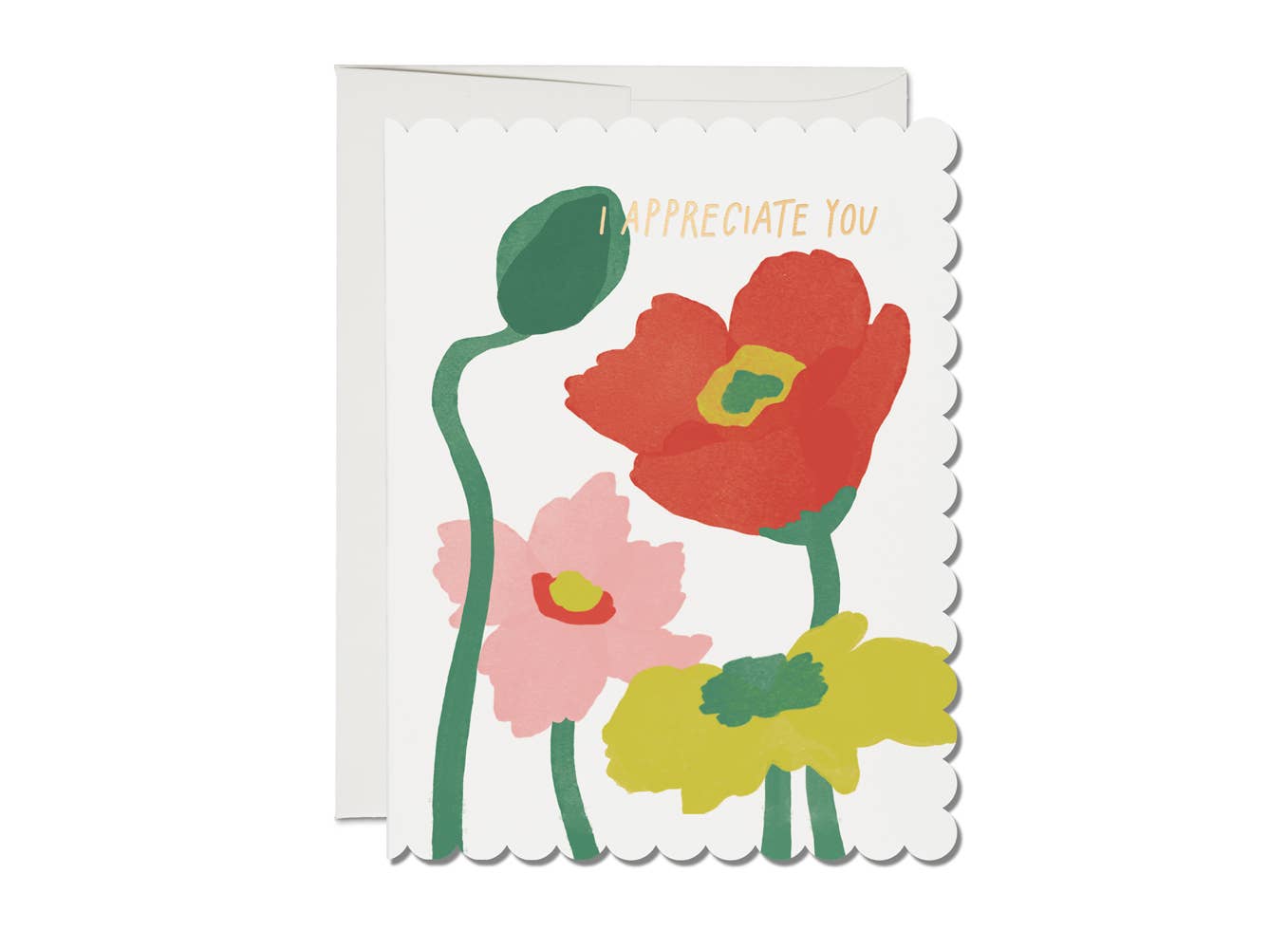 "I Appreciate You - Poppies" Scalloped Greeting Card